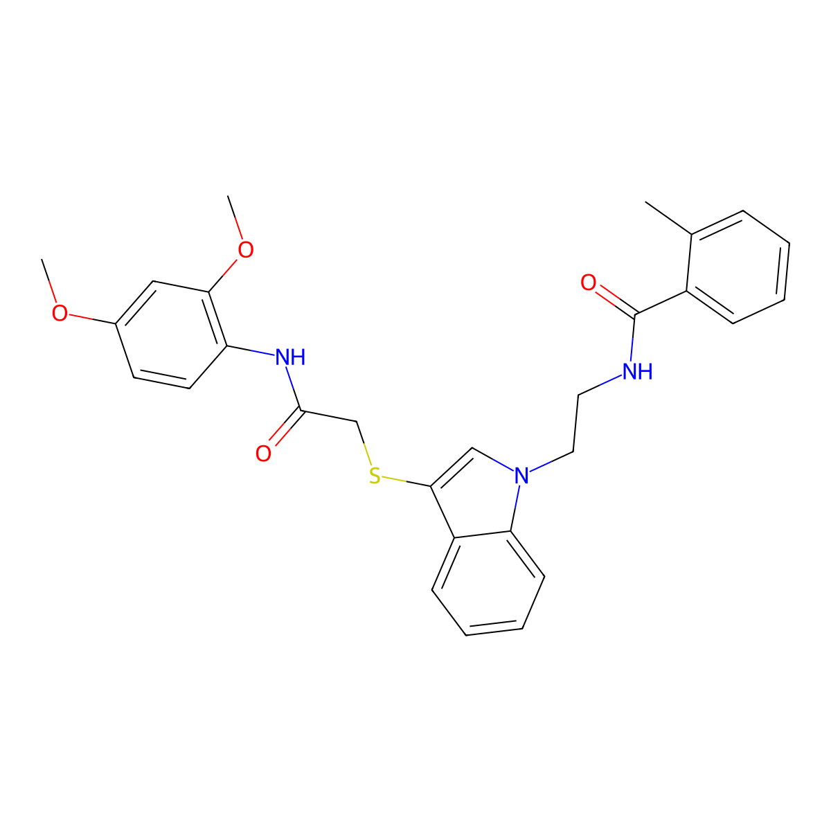 N-[2-[3-[2-(2,4-dimethoxyanilino)-2-oxoethyl]sulfanylindol-1-yl]ethyl]-2-methylbenzamide molecular structure, CAS 532970-55-1