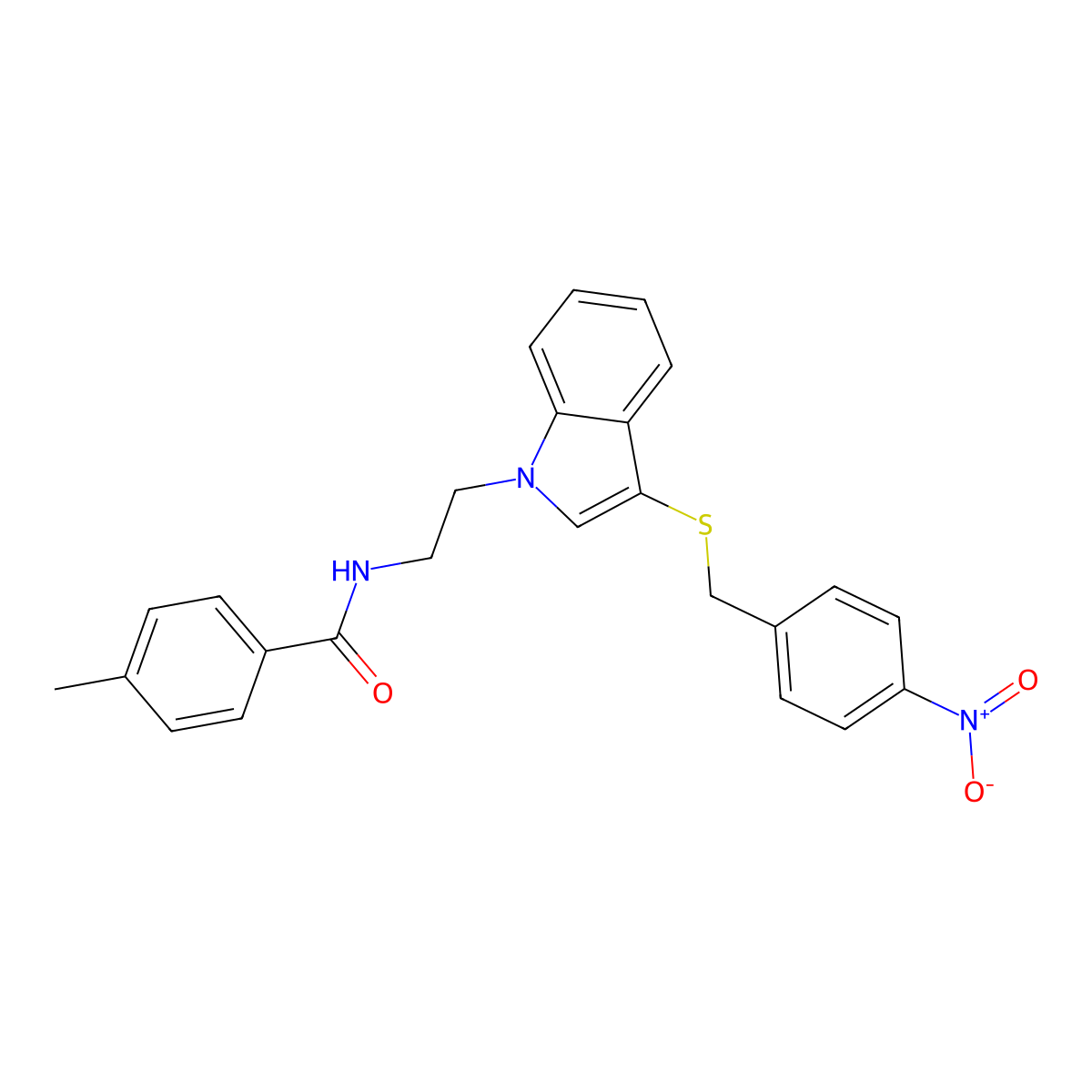 4-methyl-N-[2-[3-[(4-nitrophenyl)methylsulfanyl]indol-1-yl]ethyl]benzamide molecular structure, CAS 532970-58-4