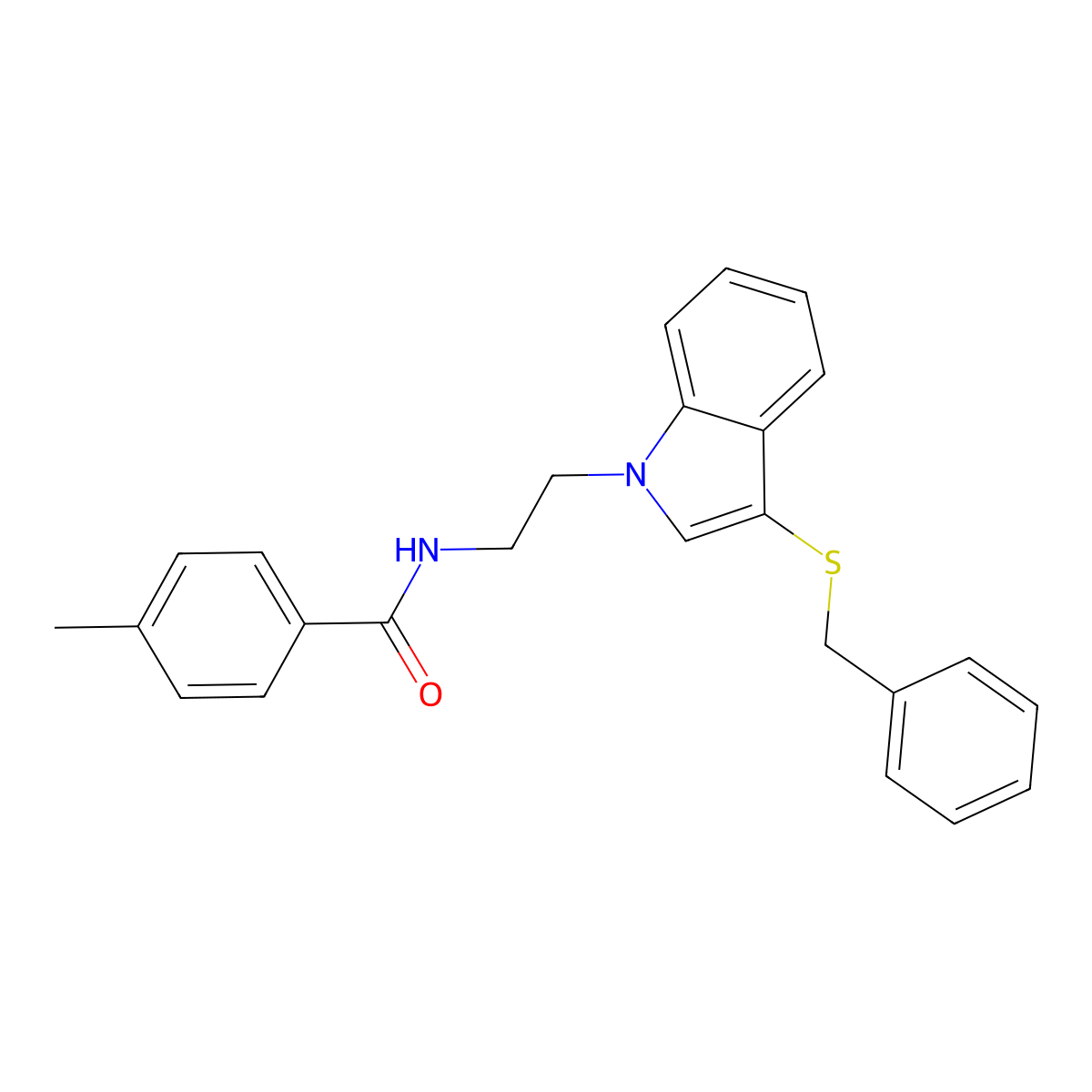 N-(2-(3-(benzylthio)-1H-indol-1-yl)ethyl)-4-methylbenzamide molecular structure, CAS 532970-61-9