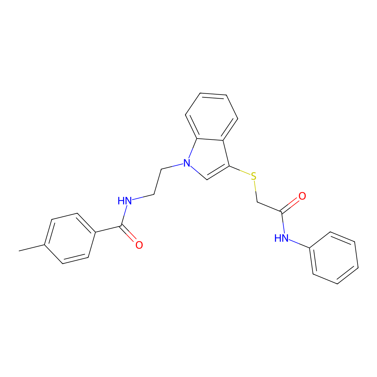 4-methyl-N-(2-(3-((2-oxo-2-(phenylamino)ethyl)thio)-1H-indol-1-yl)ethyl)benzamide molecular structure, CAS 532970-78-8