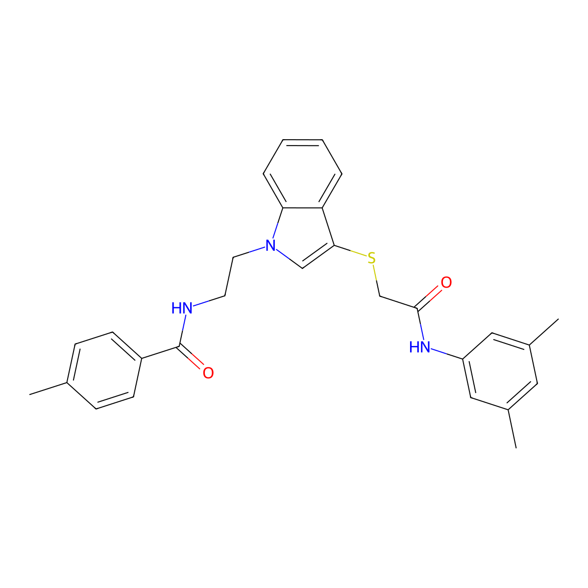 N-[2-[3-[2-(3,5-dimethylanilino)-2-oxoethyl]sulfanylindol-1-yl]ethyl]-4-methylbenzamide molecular structure, CAS 532970-95-9