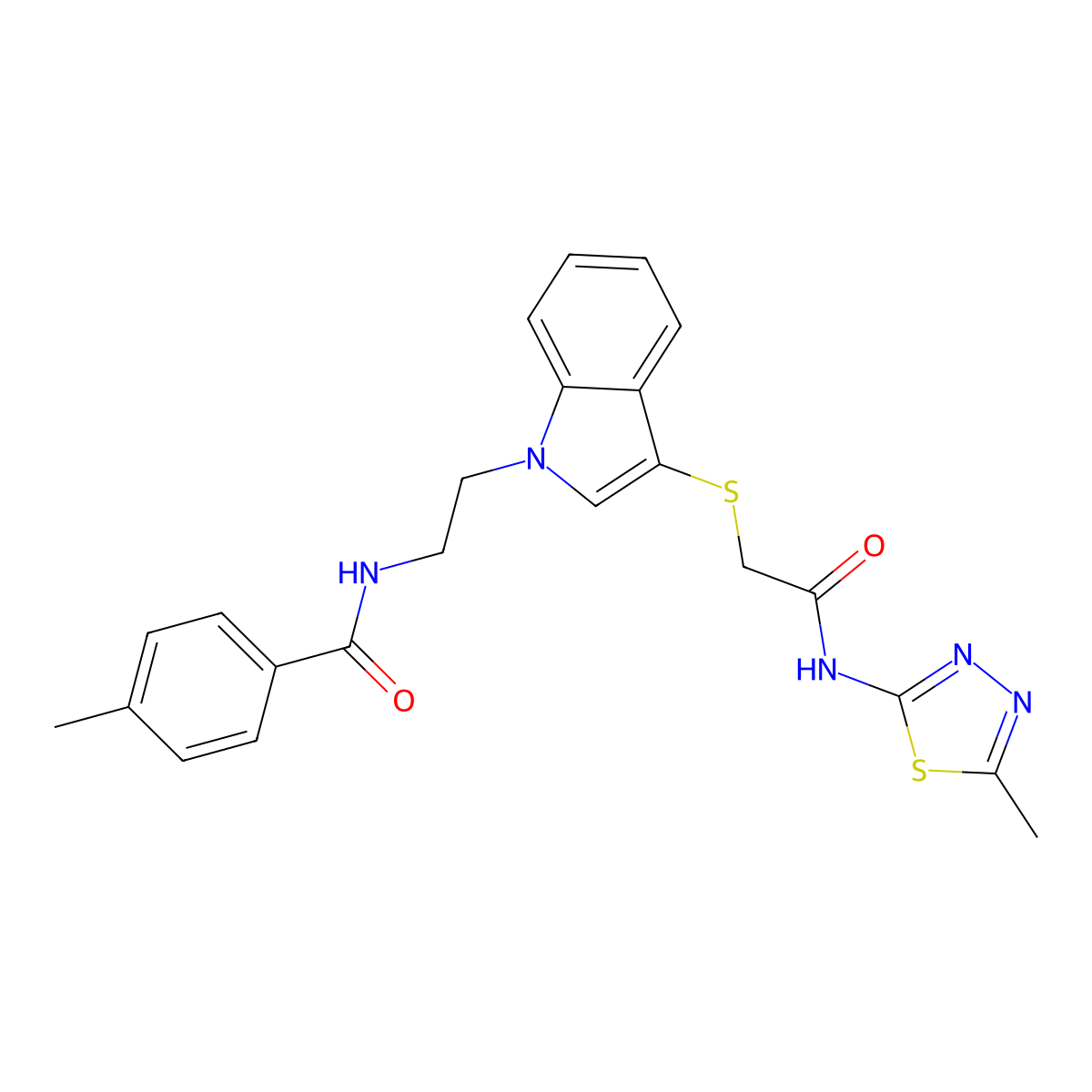 4-methyl-N-[2-[3-[2-[(5-methyl-1,3,4-thiadiazol-2-yl)amino]-2-oxoethyl]sulfanylindol-1-yl]ethyl]benzamide molecular structure, CAS 532971-17-8