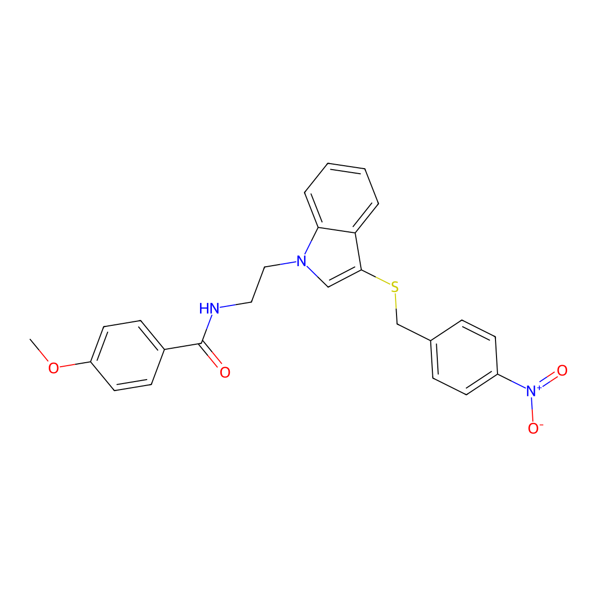 4-methoxy-N-[2-[3-[(4-nitrophenyl)methylsulfanyl]indol-1-yl]ethyl]benzamide molecular structure, CAS 532971-33-8