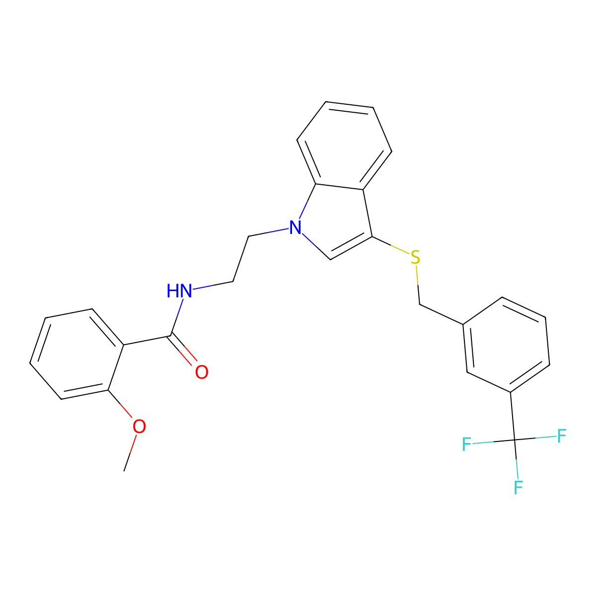 2-methoxy-N-[2-[3-[[3-(trifluoromethyl)phenyl]methylsulfanyl]indol-1-yl]ethyl]benzamide molecular structure, CAS 532971-97-4