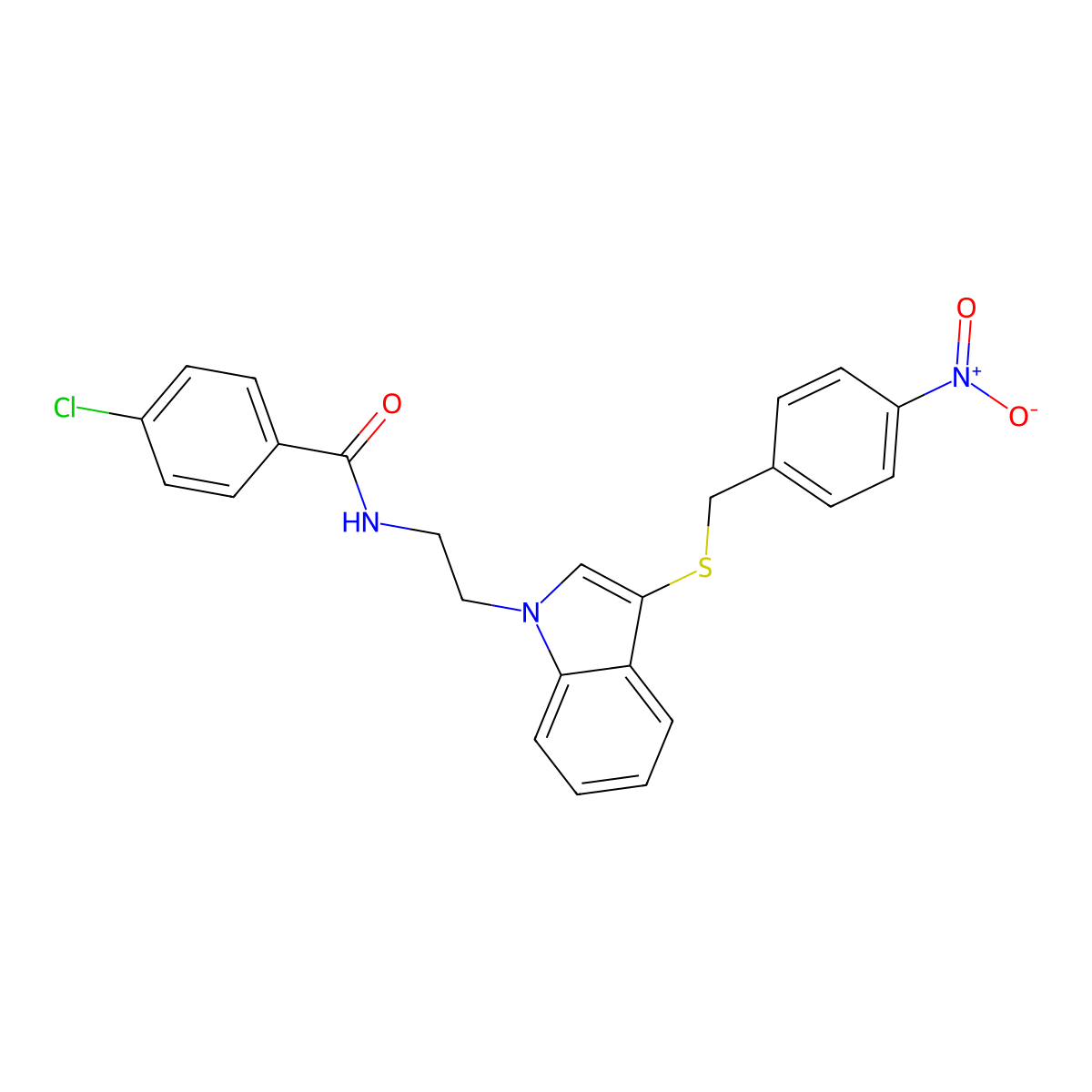 4-chloro-N-[2-[3-[(4-nitrophenyl)methylsulfanyl]indol-1-yl]ethyl]benzamide molecular structure, CAS 532972-21-7