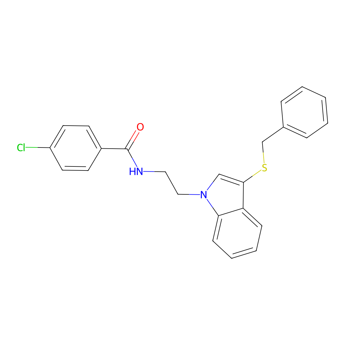 N-(2-(3-(benzylthio)-1H-indol-1-yl)ethyl)-4-chlorobenzamide molecular structure, CAS 532972-23-9
