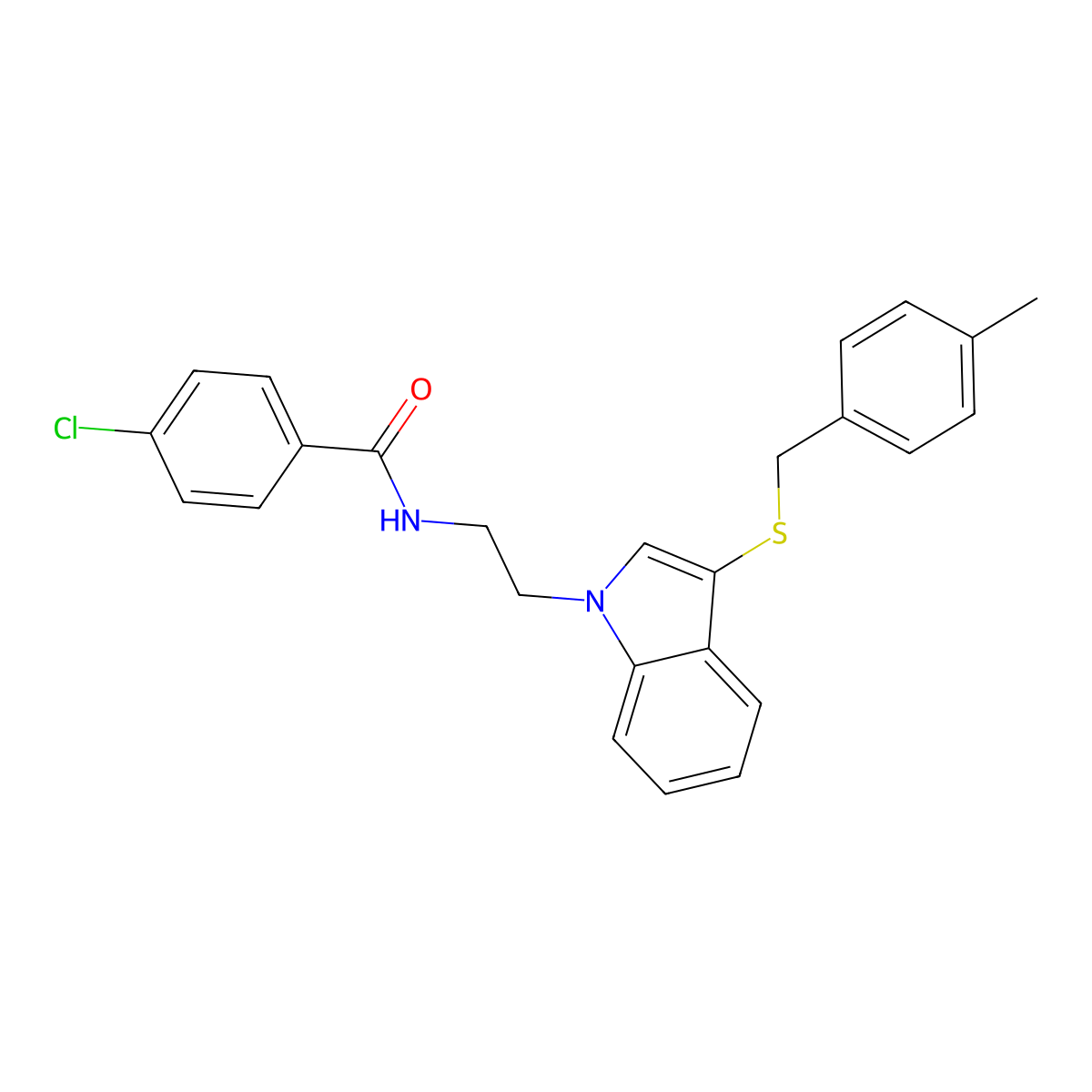 4-chloro-N-[2-[3-[(4-methylphenyl)methylsulfanyl]indol-1-yl]ethyl]benzamide molecular structure, CAS 532972-25-1