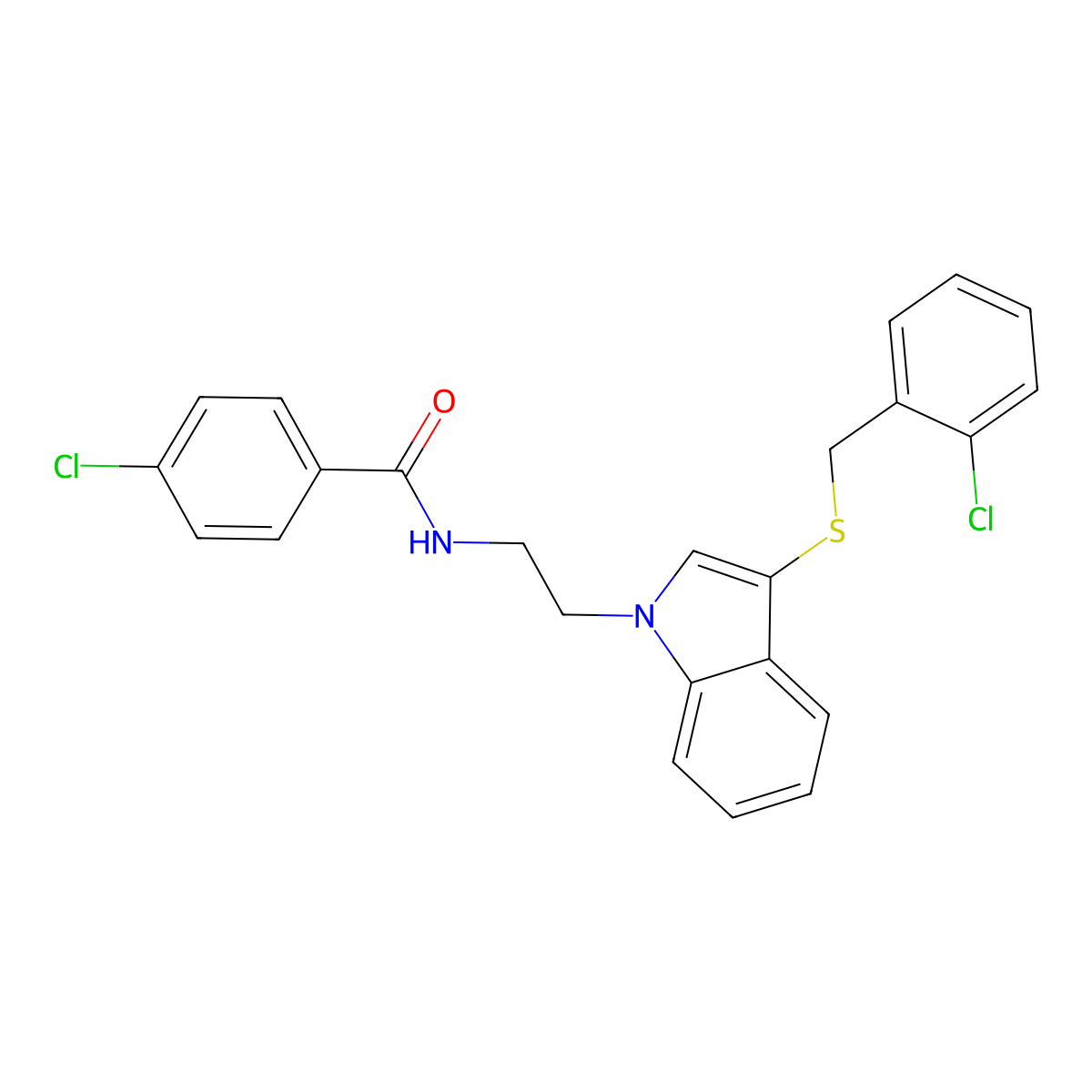 4-chloro-N-[2-[3-[(2-chlorophenyl)methylsulfanyl]indol-1-yl]ethyl]benzamide molecular structure, CAS 532972-26-2