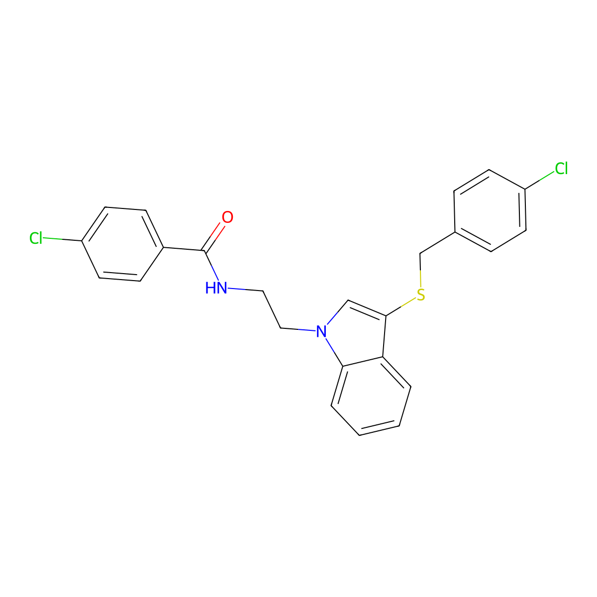 4-chloro-N-[2-[3-[(4-chlorophenyl)methylsulfanyl]indol-1-yl]ethyl]benzamide molecular structure, CAS 532972-27-3