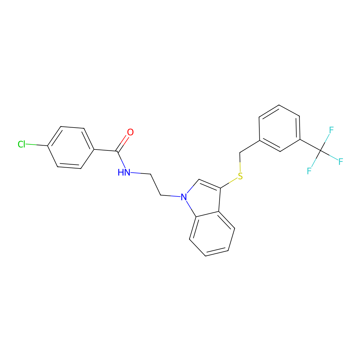 4-chloro-N-[2-[3-[[3-(trifluoromethyl)phenyl]methylsulfanyl]indol-1-yl]ethyl]benzamide molecular structure, CAS 532972-28-4