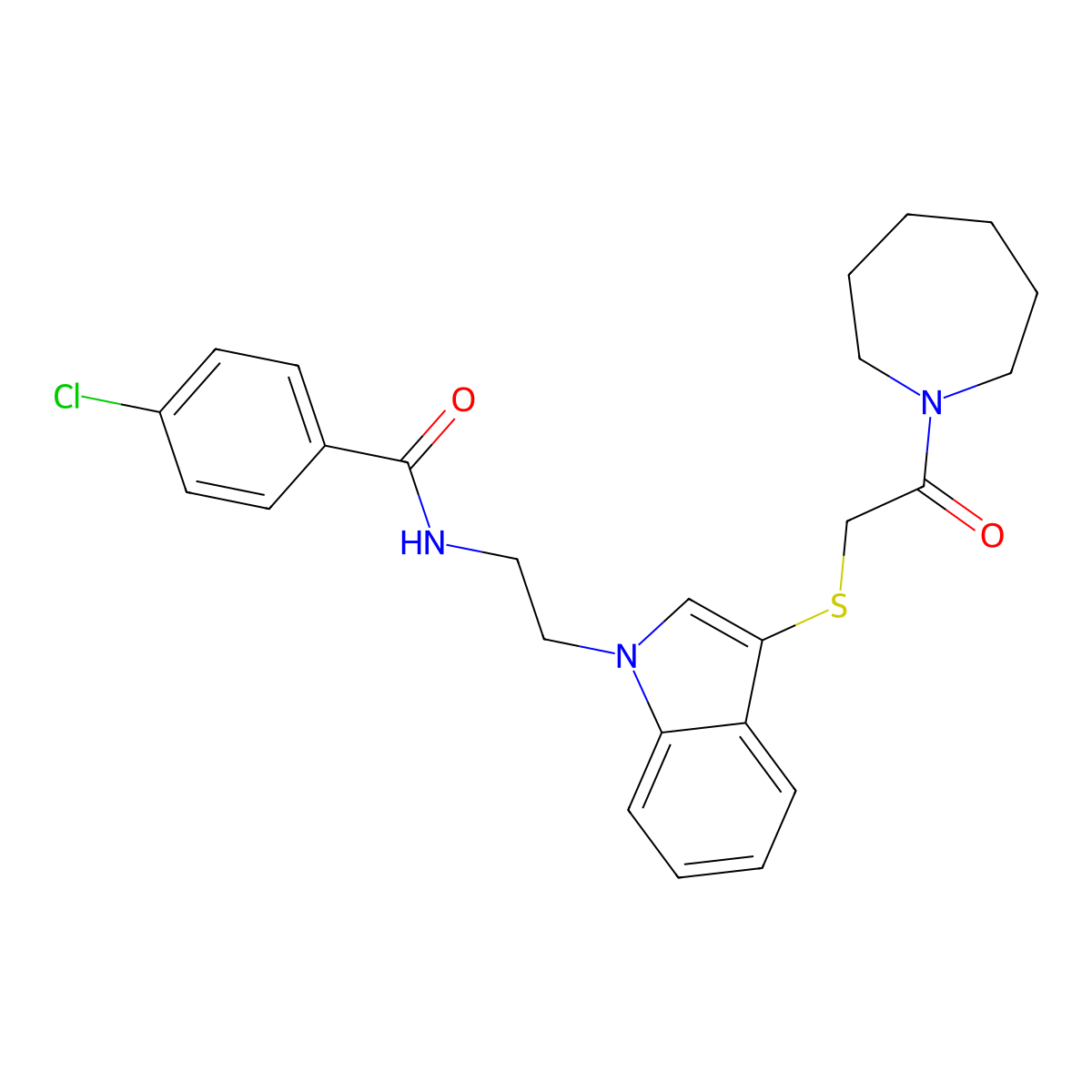 N-(2-(3-((2-(azepan-1-yl)-2-oxoethyl)thio)-1H-indol-1-yl)ethyl)-4-chlorobenzamide molecular structure, CAS 532972-35-3