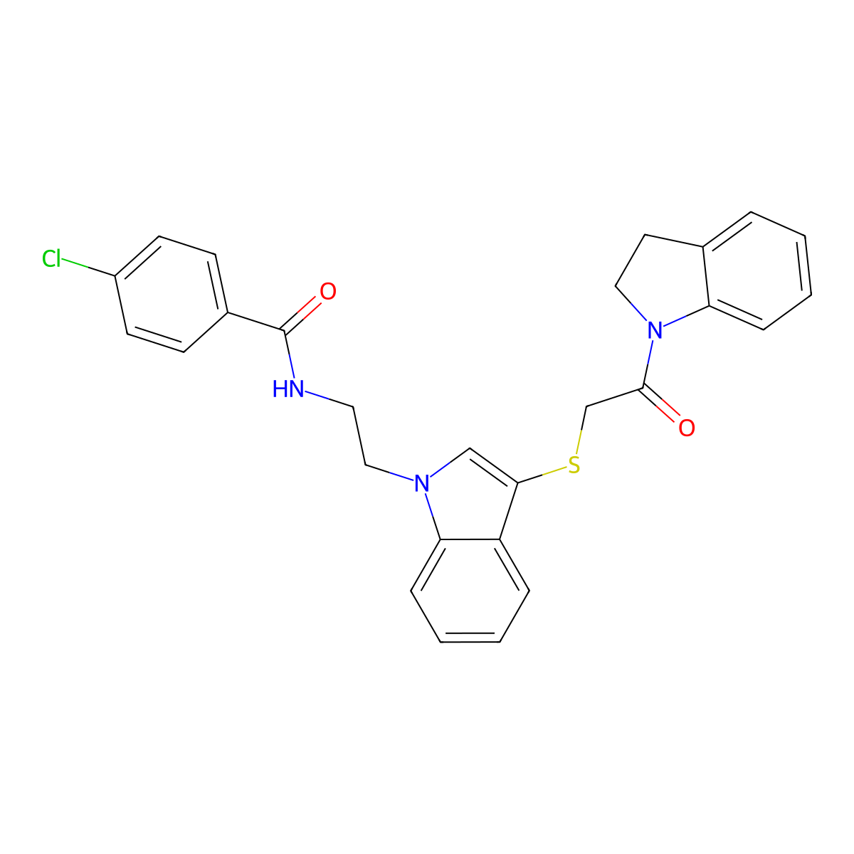 4-chloro-N-[2-[3-[2-(2,3-dihydroindol-1-yl)-2-oxoethyl]sulfanylindol-1-yl]ethyl]benzamide molecular structure, CAS 532972-39-7