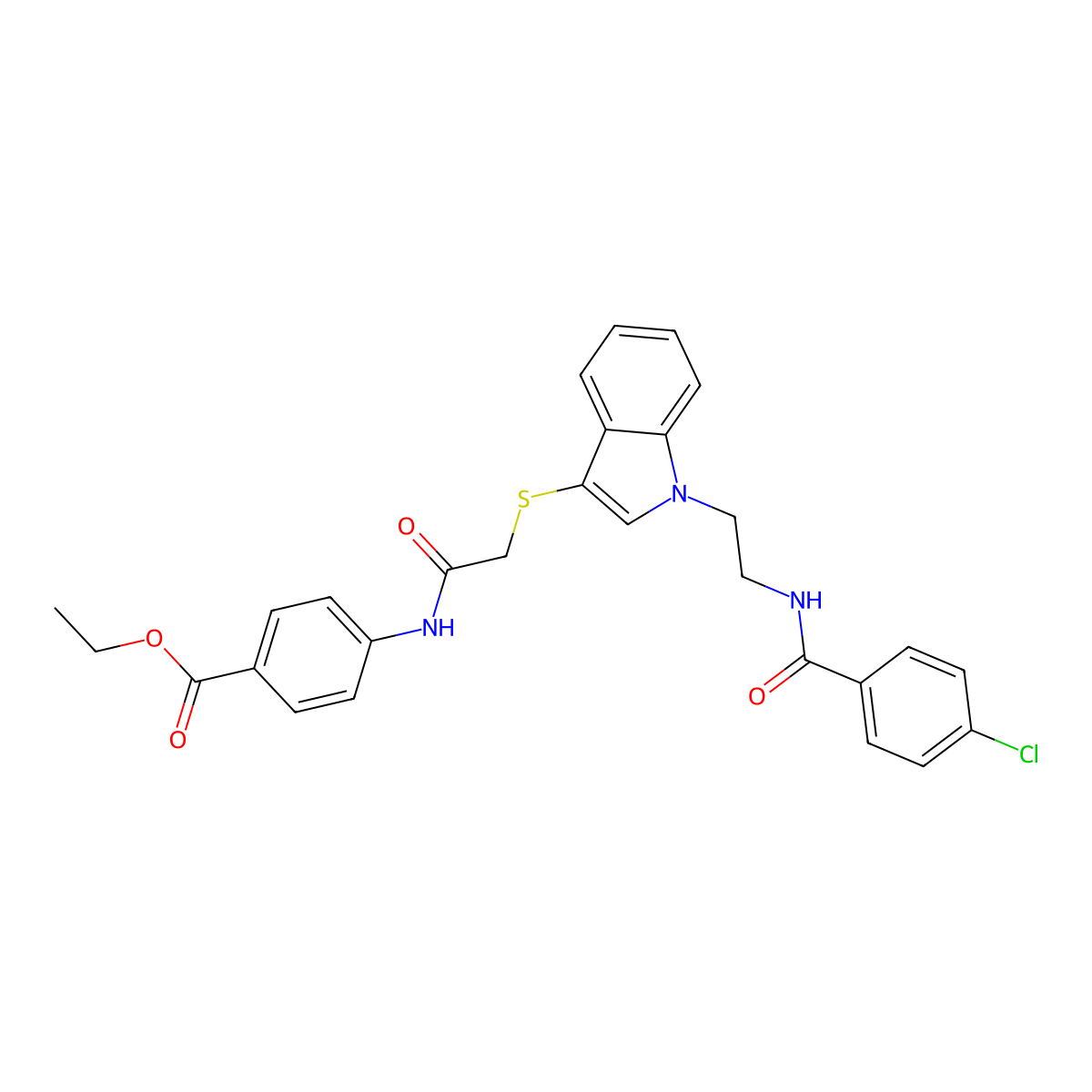 Ethyl 4-[[2-[1-[2-[(4-chlorobenzoyl)amino]ethyl]indol-3-yl]sulfanylacetyl]amino]benzoate molecular structure, CAS 532972-48-8