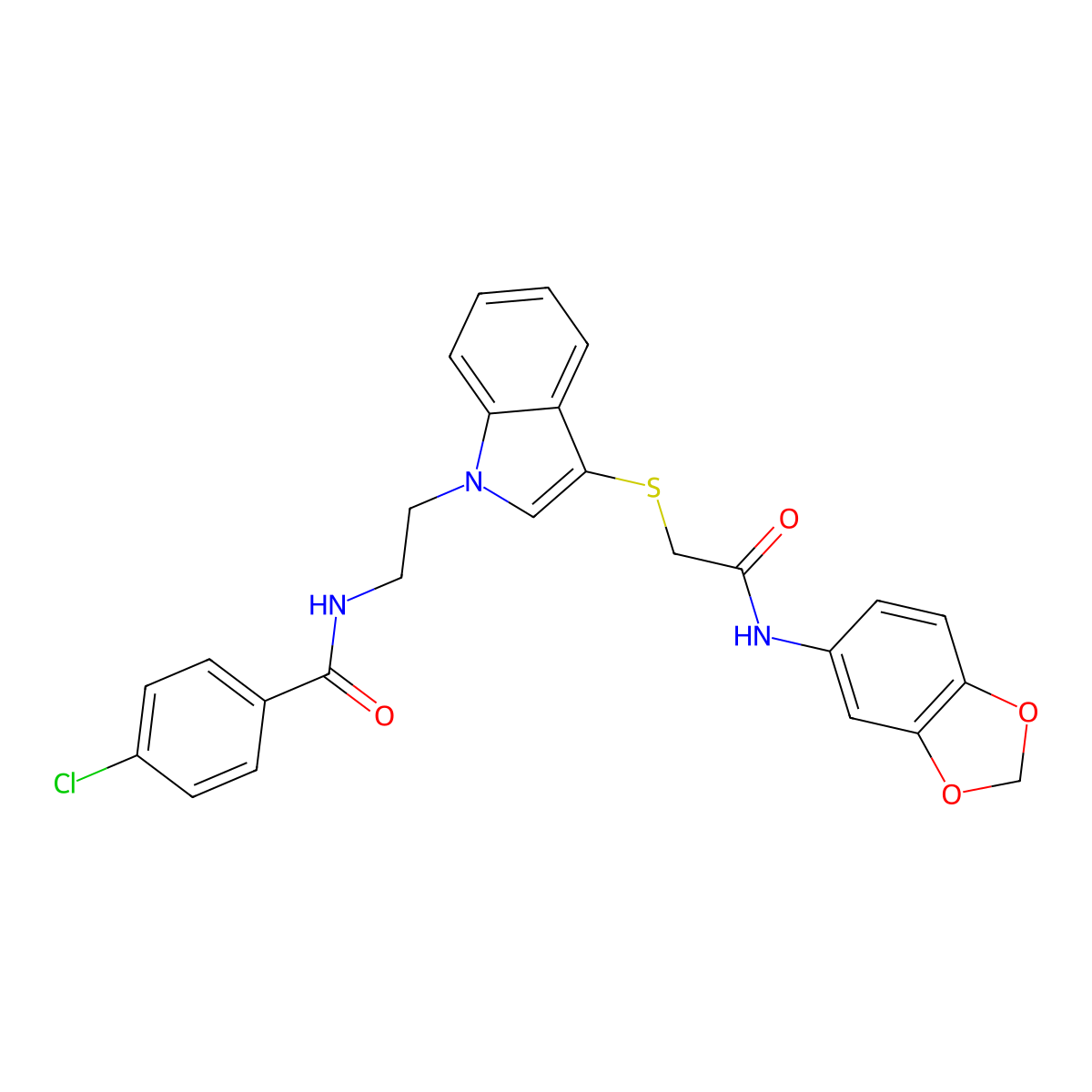 N-[2-[3-[2-(1,3-benzodioxol-5-ylamino)-2-oxoethyl]sulfanylindol-1-yl]ethyl]-4-chlorobenzamide molecular structure, CAS 532972-52-4