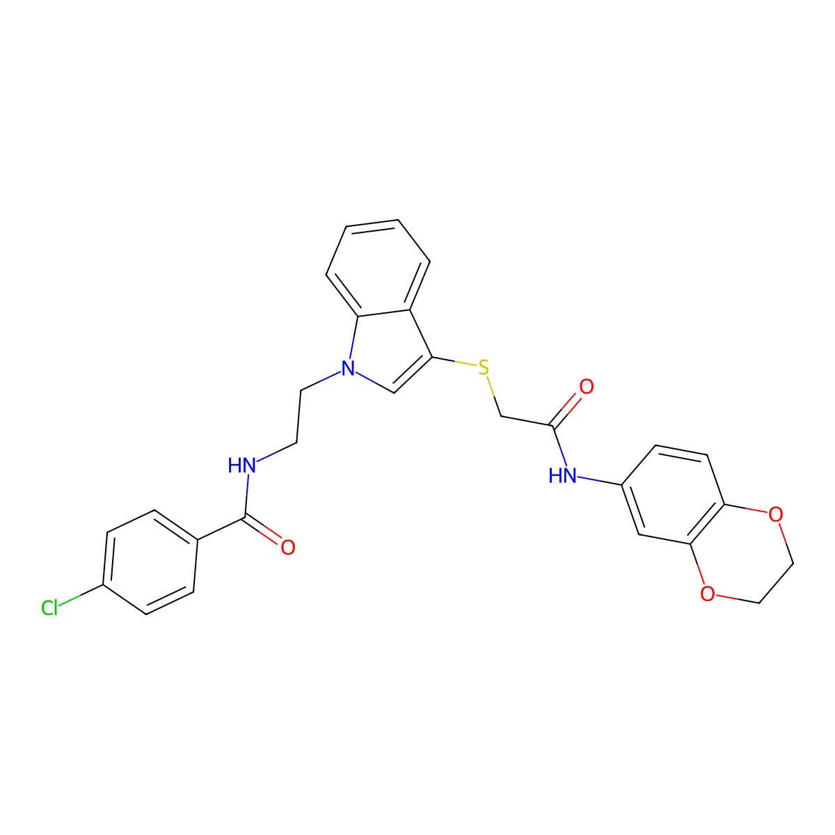 4-chloro-N-(2-(3-((2-((2,3-dihydrobenzo[b][1,4]dioxin-6-yl)amino)-2-oxoethyl)thio)-1H-indol-1-yl)ethyl)benzamide molecular structure, CAS 532972-53-5