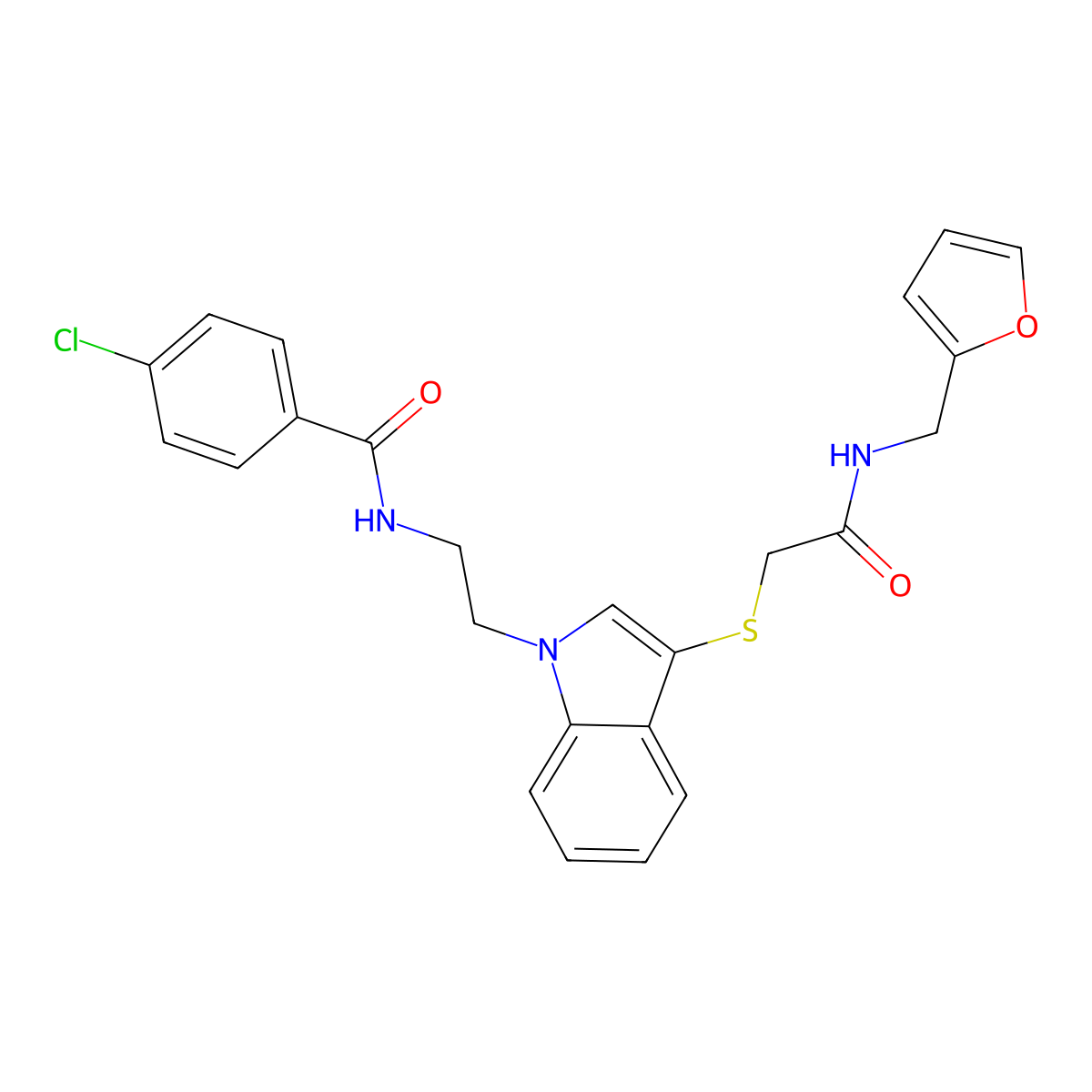 4-chloro-N-(2-(3-((2-((furan-2-ylmethyl)amino)-2-oxoethyl)thio)-1H-indol-1-yl)ethyl)benzamide molecular structure, CAS 532972-55-7