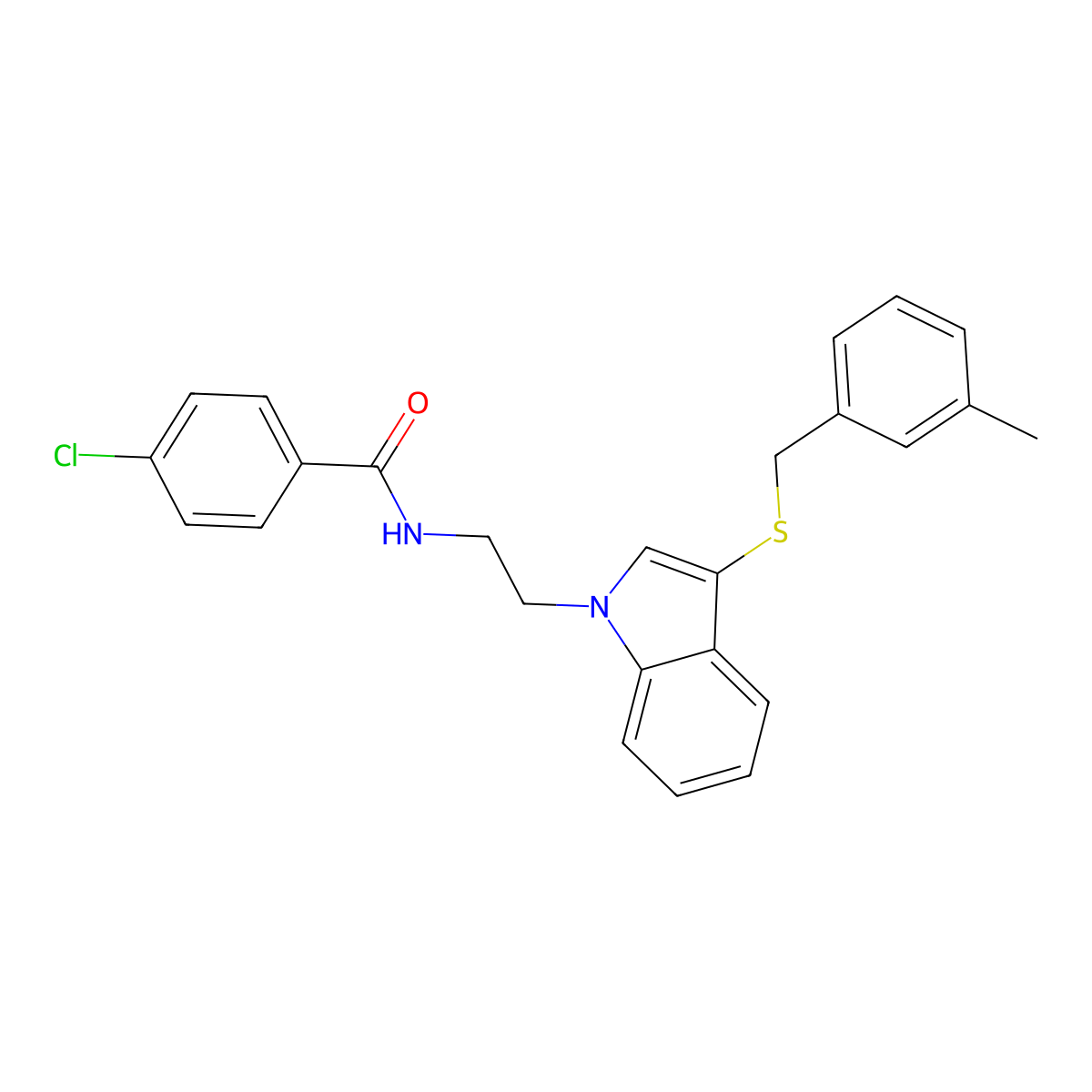 4-chloro-N-[2-[3-[(3-methylphenyl)methylsulfanyl]indol-1-yl]ethyl]benzamide molecular structure, CAS 532972-70-6