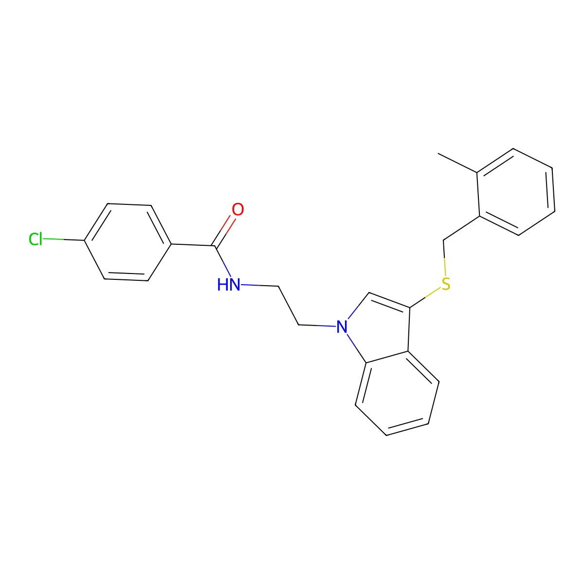 4-chloro-N-[2-[3-[(2-methylphenyl)methylsulfanyl]indol-1-yl]ethyl]benzamide molecular structure, CAS 532972-71-7
