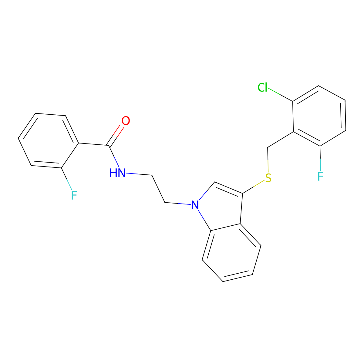 N-[2-[3-[(2-chloro-6-fluorophenyl)methylsulfanyl]indol-1-yl]ethyl]-2-fluorobenzamide molecular structure, CAS 532972-87-5