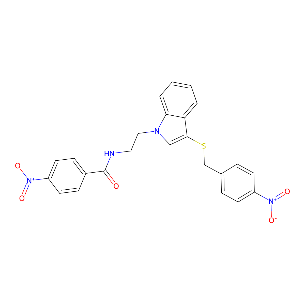 4-nitro-N-[2-[3-[(4-nitrophenyl)methylsulfanyl]indol-1-yl]ethyl]benzamide molecular structure, CAS 532973-35-6