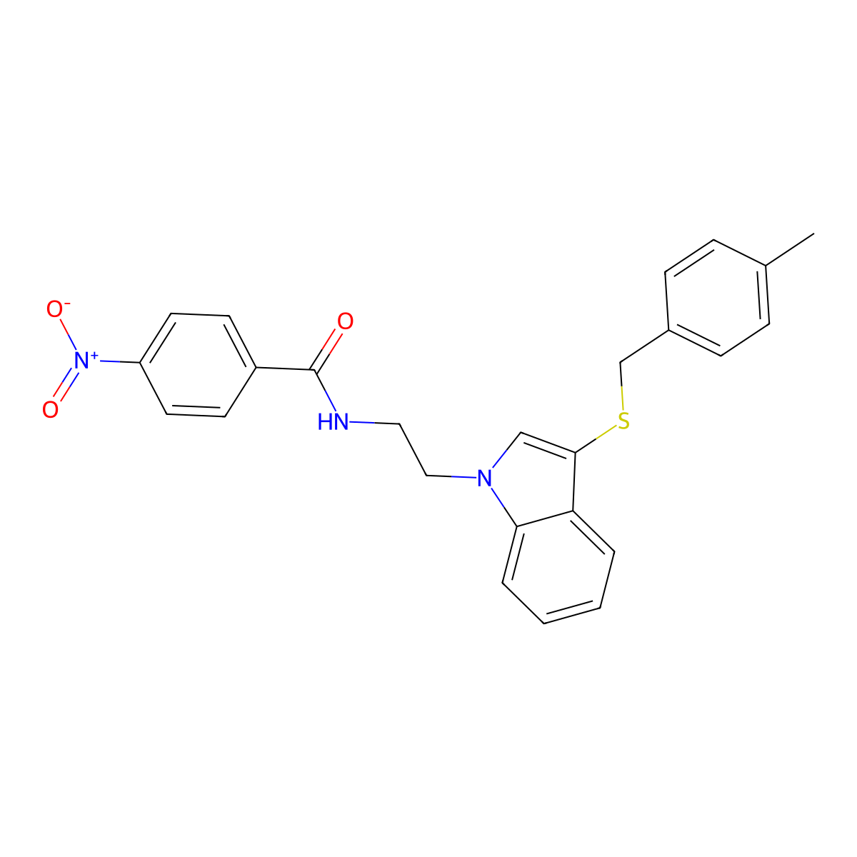 N-[2-[3-[(4-methylphenyl)methylsulfanyl]indol-1-yl]ethyl]-4-nitrobenzamide molecular structure, CAS 532973-39-0