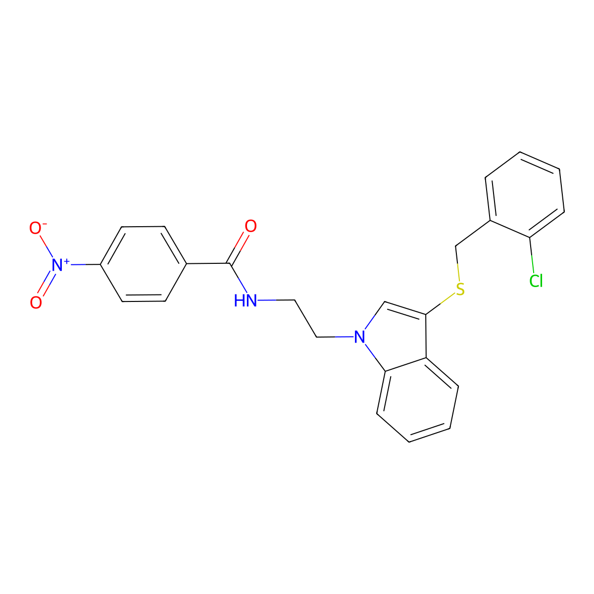 N-[2-[3-[(2-chlorophenyl)methylsulfanyl]indol-1-yl]ethyl]-4-nitrobenzamide molecular structure, CAS 532973-40-3