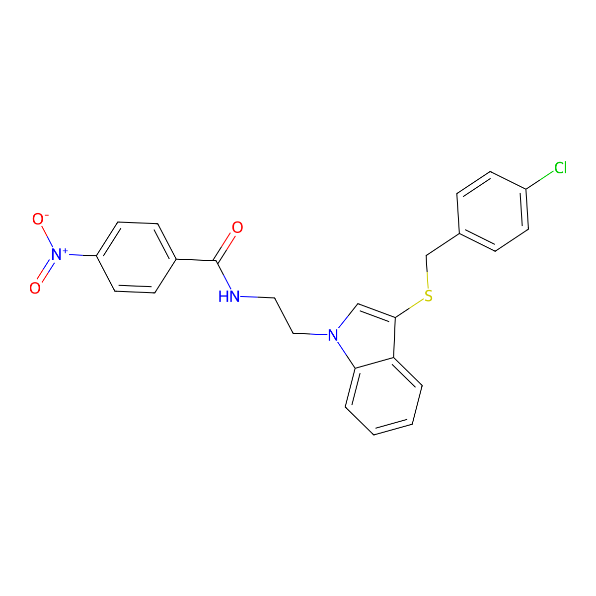 N-(2-(3-((4-chlorobenzyl)thio)-1H-indol-1-yl)ethyl)-4-nitrobenzamide molecular structure, CAS 532973-41-4