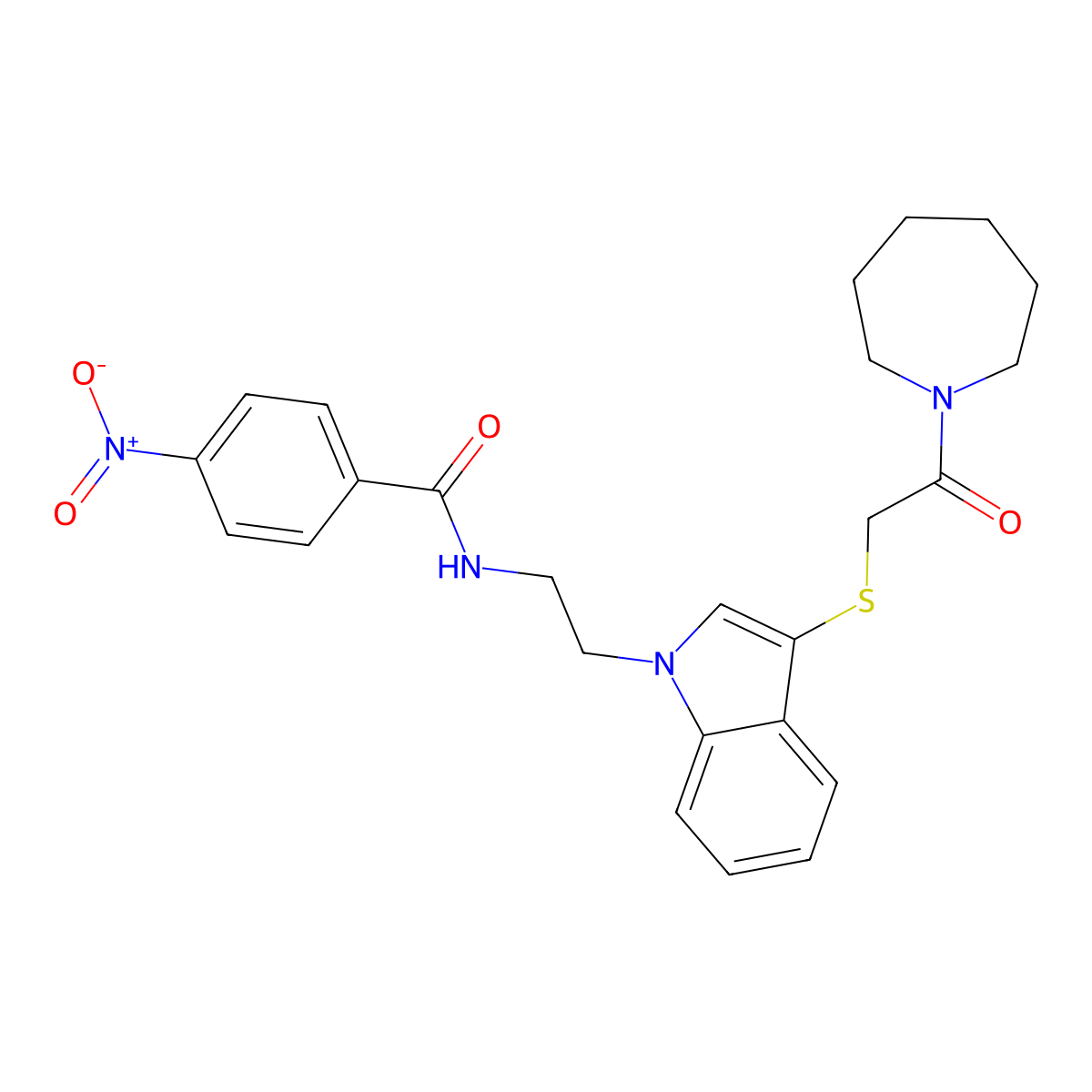 N-[2-[3-[2-(azepan-1-yl)-2-oxoethyl]sulfanylindol-1-yl]ethyl]-4-nitrobenzamide molecular structure, CAS 532973-49-2