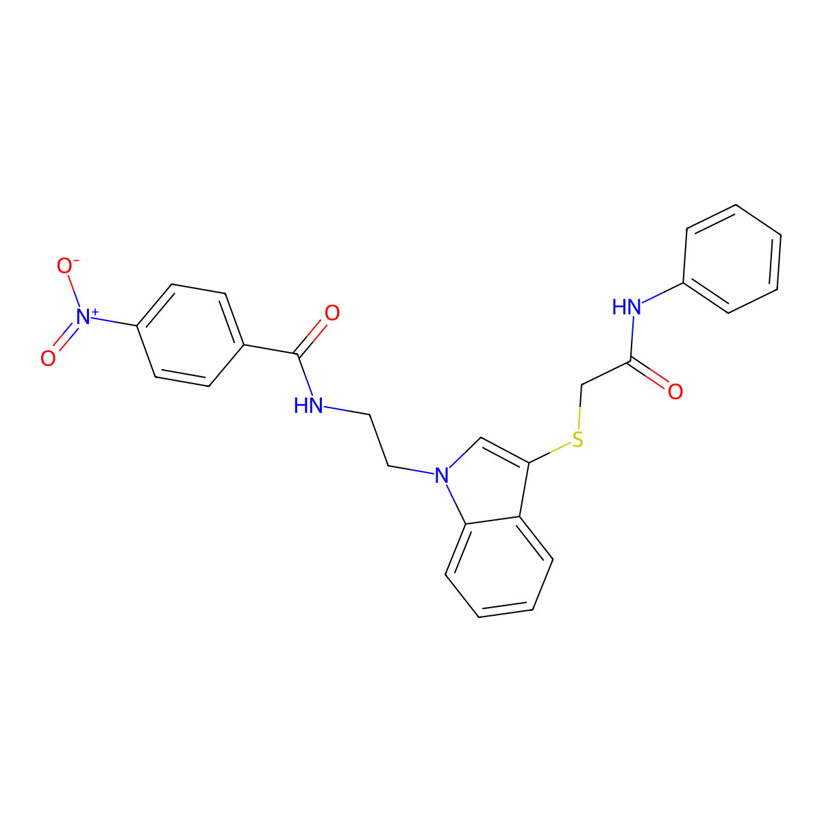 4-nitro-N-(2-(3-((2-oxo-2-(phenylamino)ethyl)thio)-1H-indol-1-yl)ethyl)benzamide molecular structure, CAS 532973-54-9