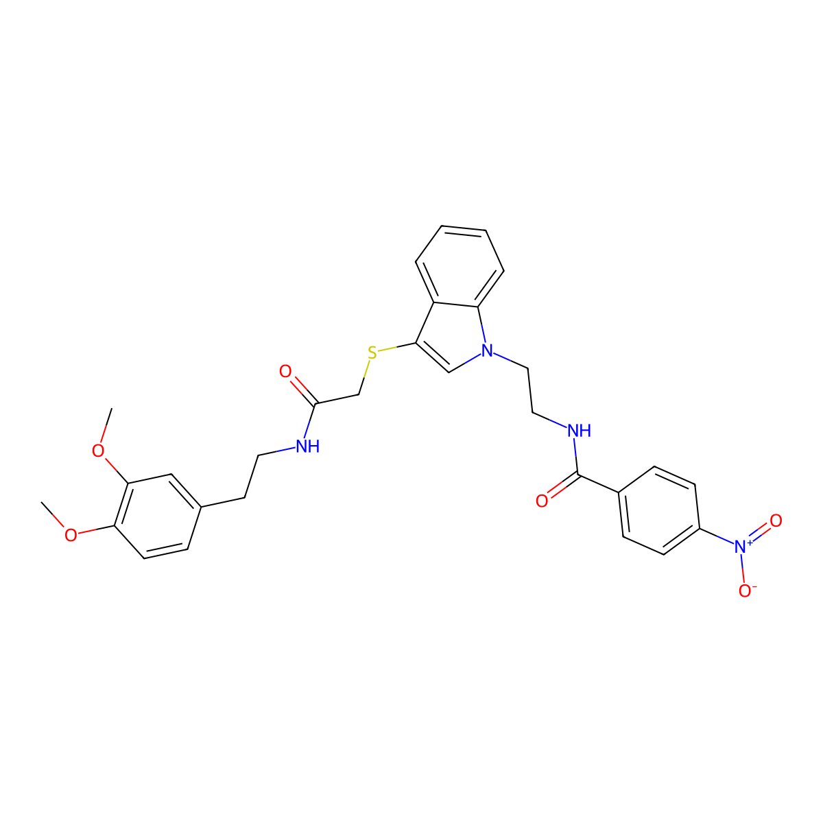 N-(2-(3-((2-((3,4-dimethoxyphenethyl)amino)-2-oxoethyl)thio)-1H-indol-1-yl)ethyl)-4-nitrobenzamide molecular structure, CAS 532973-69-6