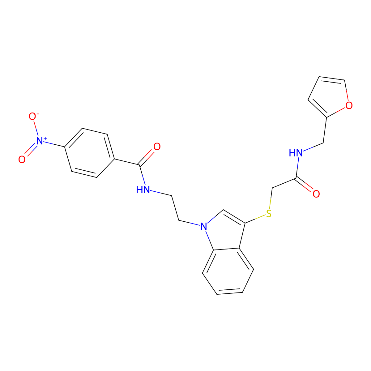 N-(2-(3-((2-((furan-2-ylmethyl)amino)-2-oxoethyl)thio)-1H-indol-1-yl)ethyl)-4-nitrobenzamide molecular structure, CAS 532973-70-9