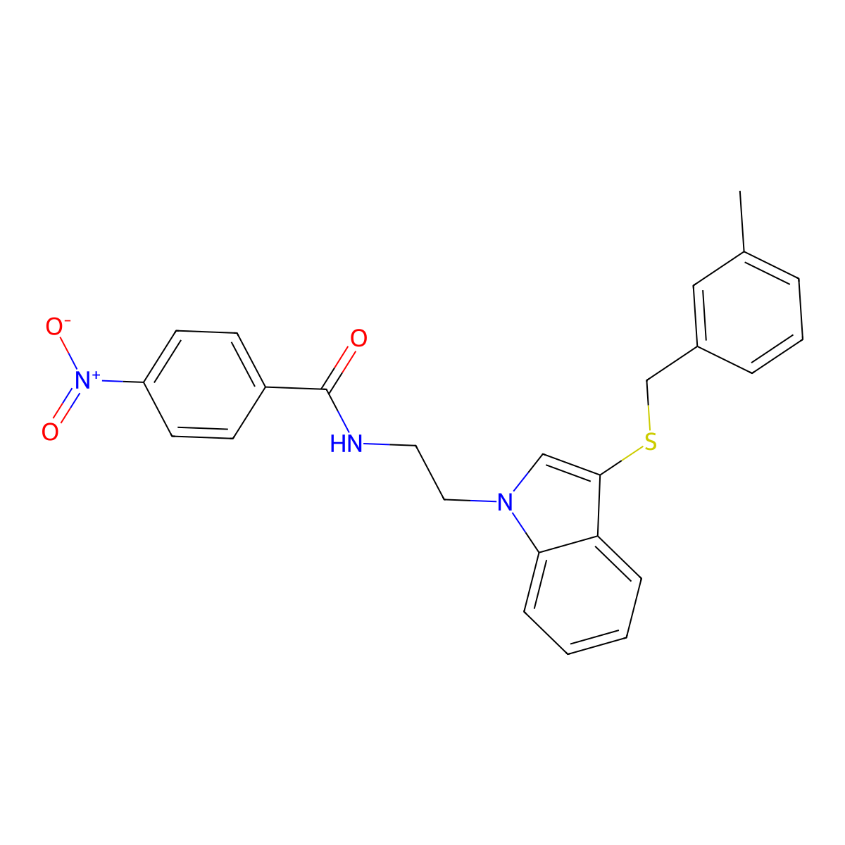N-(2-(3-((3-methylbenzyl)thio)-1H-indol-1-yl)ethyl)-4-nitrobenzamide molecular structure, CAS 532973-86-7