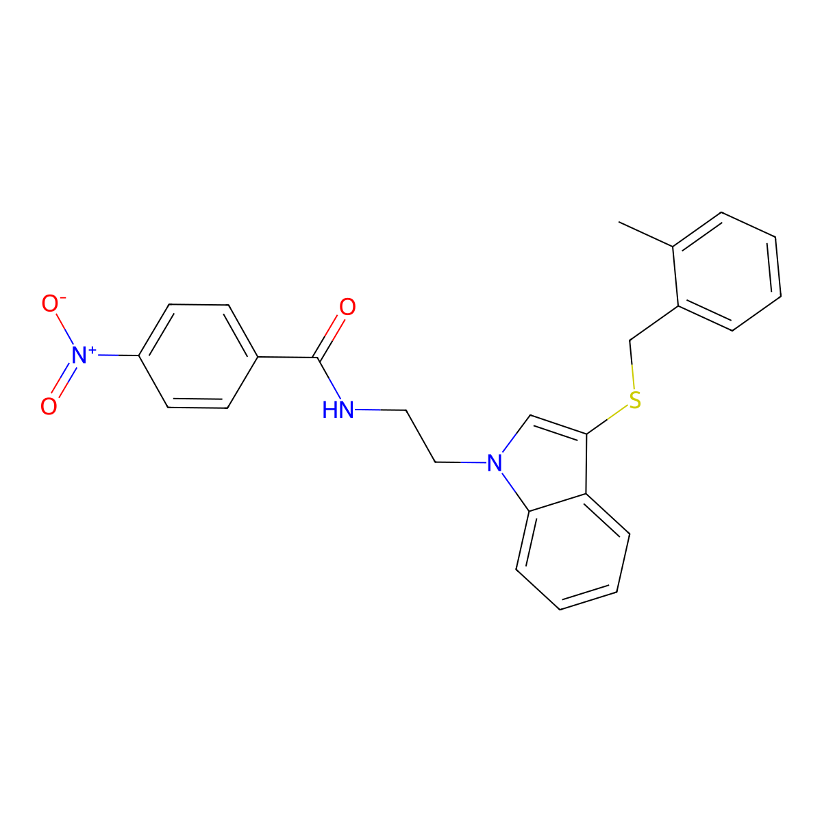 N-(2-(3-((2-methylbenzyl)thio)-1H-indol-1-yl)ethyl)-4-nitrobenzamide molecular structure, CAS 532973-87-8