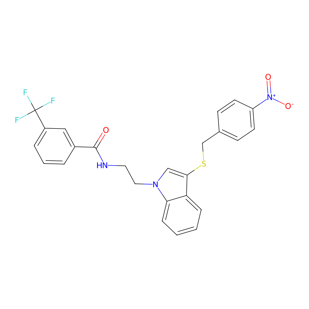 N-[2-[3-[(4-nitrophenyl)methylsulfanyl]indol-1-yl]ethyl]-3-(trifluoromethyl)benzamide molecular structure, CAS 532973-93-6