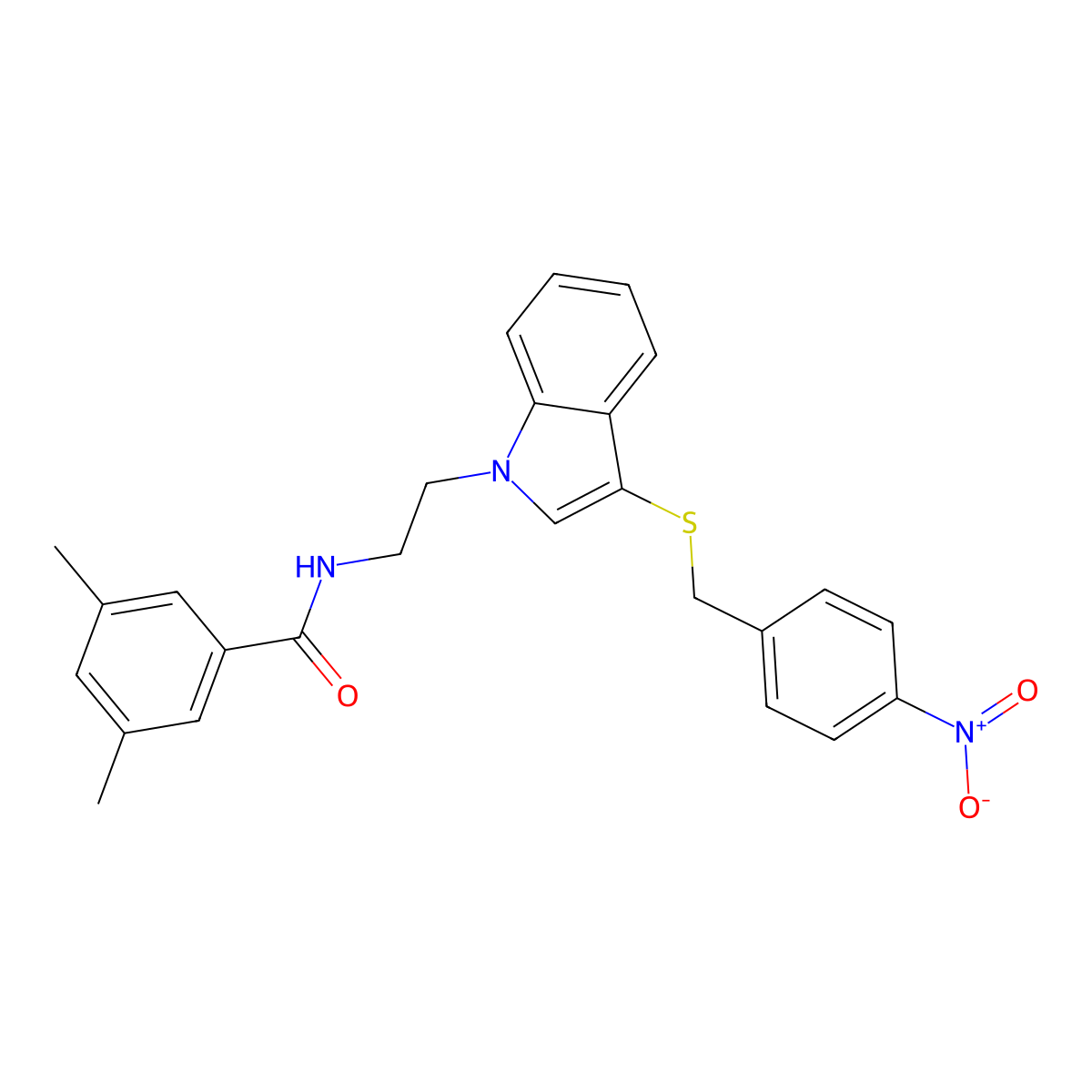 3,5-dimethyl-N-[2-[3-[(4-nitrophenyl)methylsulfanyl]indol-1-yl]ethyl]benzamide molecular structure, CAS 532974-09-7