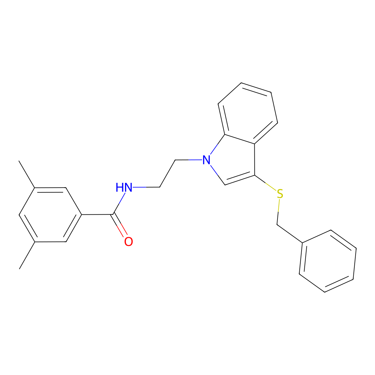 N-(2-(3-(benzylthio)-1H-indol-1-yl)ethyl)-3,5-dimethylbenzamide molecular structure, CAS 532974-11-1