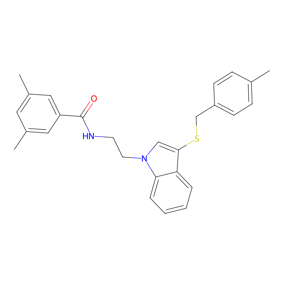 3,5-dimethyl-N-[2-[3-[(4-methylphenyl)methylsulfanyl]indol-1-yl]ethyl]benzamide molecular structure, CAS 532974-13-3