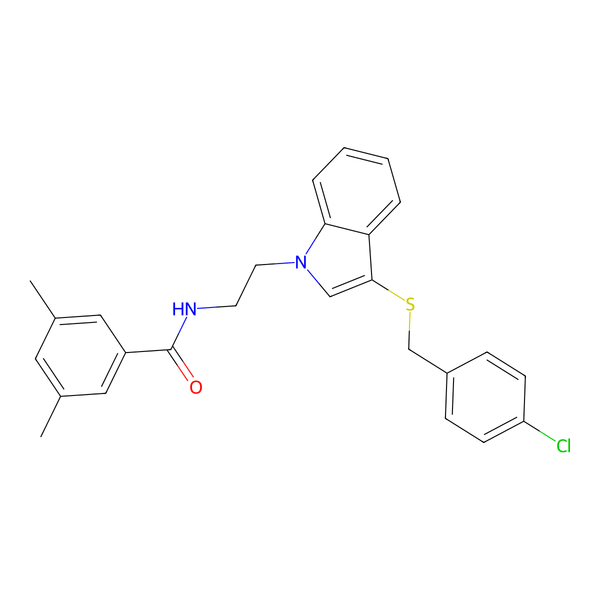 N-(2-(3-((4-chlorobenzyl)thio)-1H-indol-1-yl)ethyl)-3,5-dimethylbenzamide molecular structure, CAS 532974-15-5