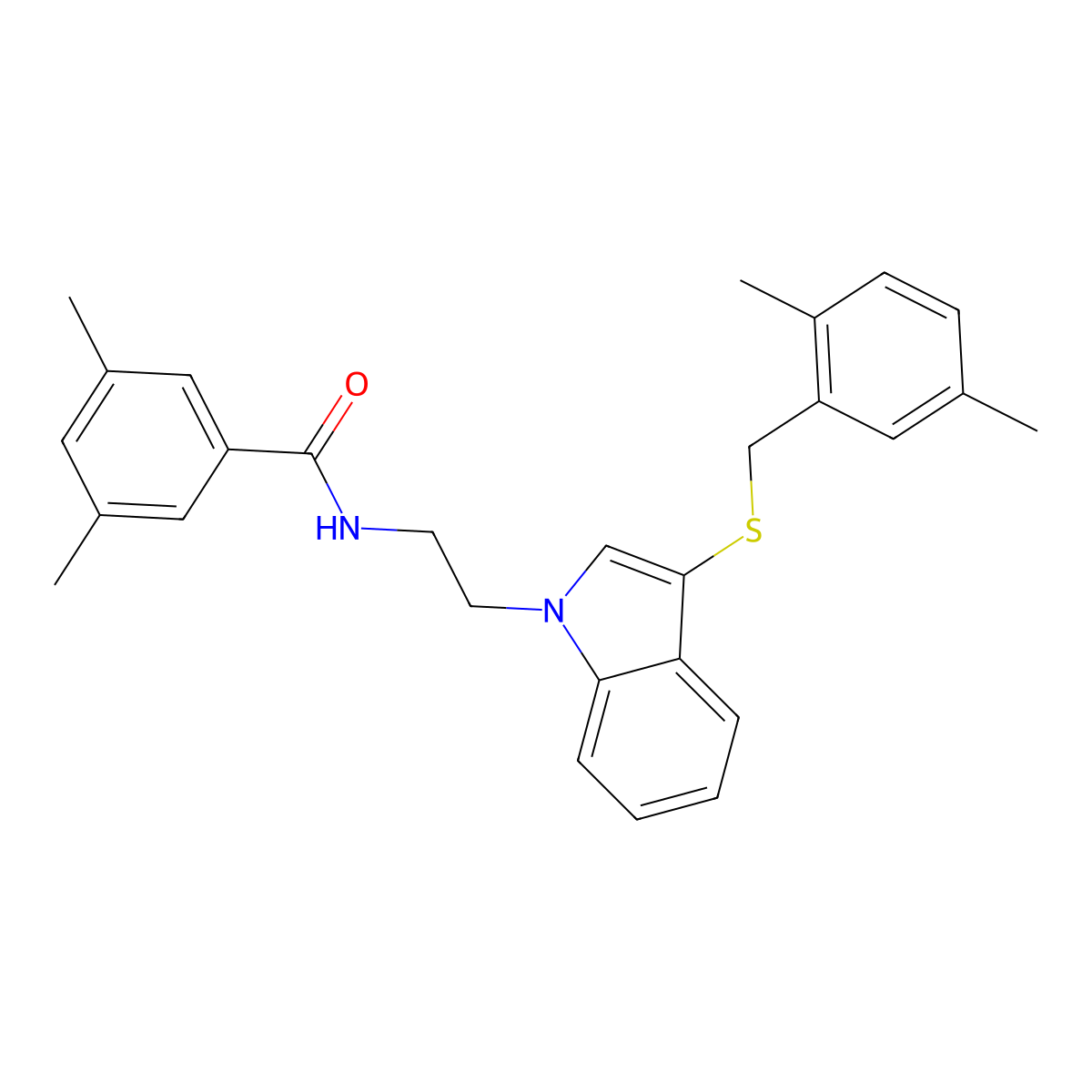 N-(2-(3-((2,5-dimethylbenzyl)thio)-1H-indol-1-yl)ethyl)-3,5-dimethylbenzamide molecular structure, CAS 532974-19-9