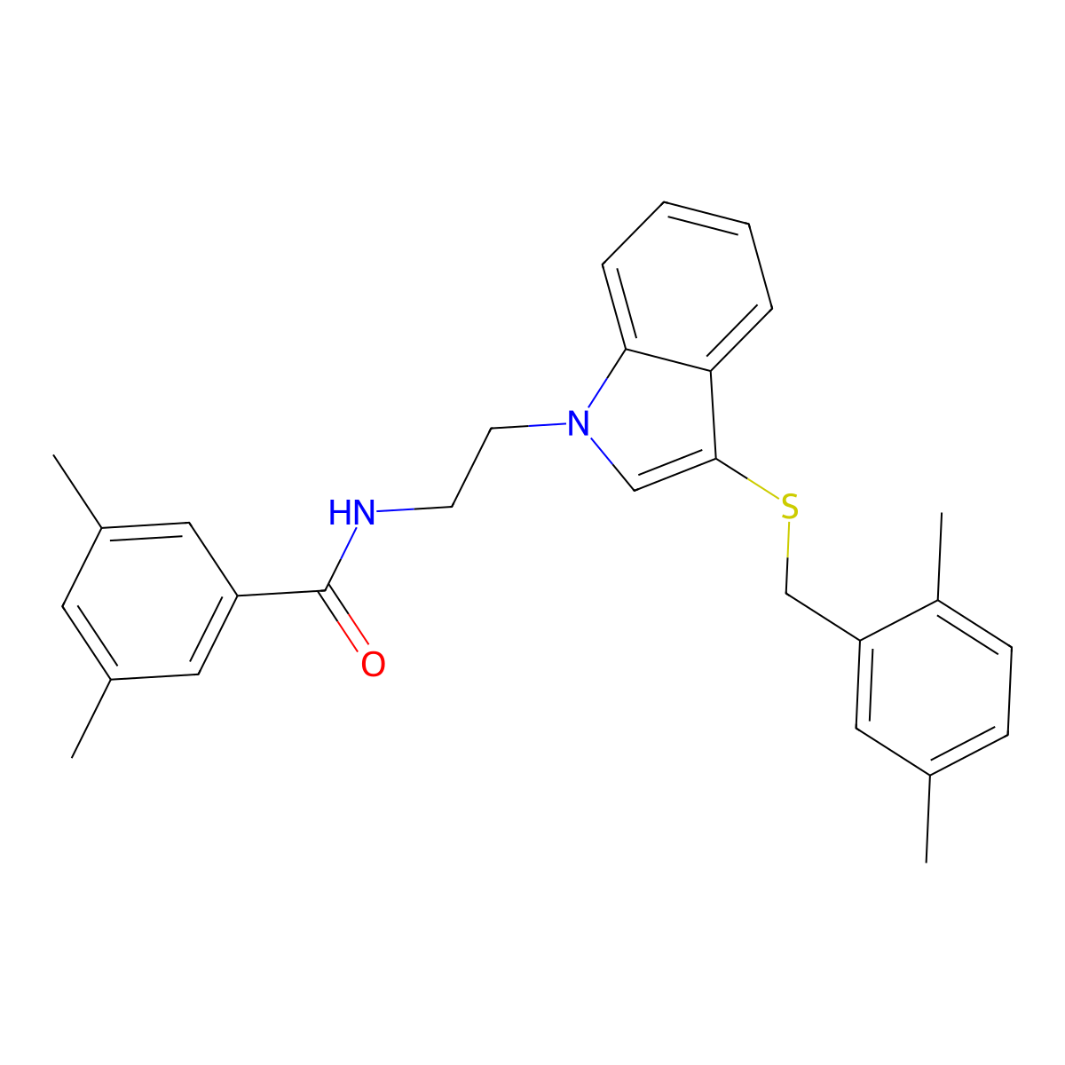 N-(2-(3-((2,5-dimethylbenzyl)thio)-1H-indol-1-yl)ethyl)-3,5-dimethylbenzamide molecular structure, CAS 532974-19-9