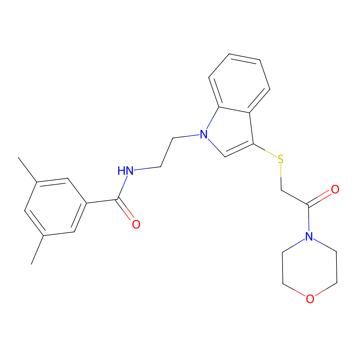3,5-dimethyl-N-[2-[3-(2-morpholin-4-yl-2-oxoethyl)sulfanylindol-1-yl]ethyl]benzamide molecular structure, CAS 532974-22-4