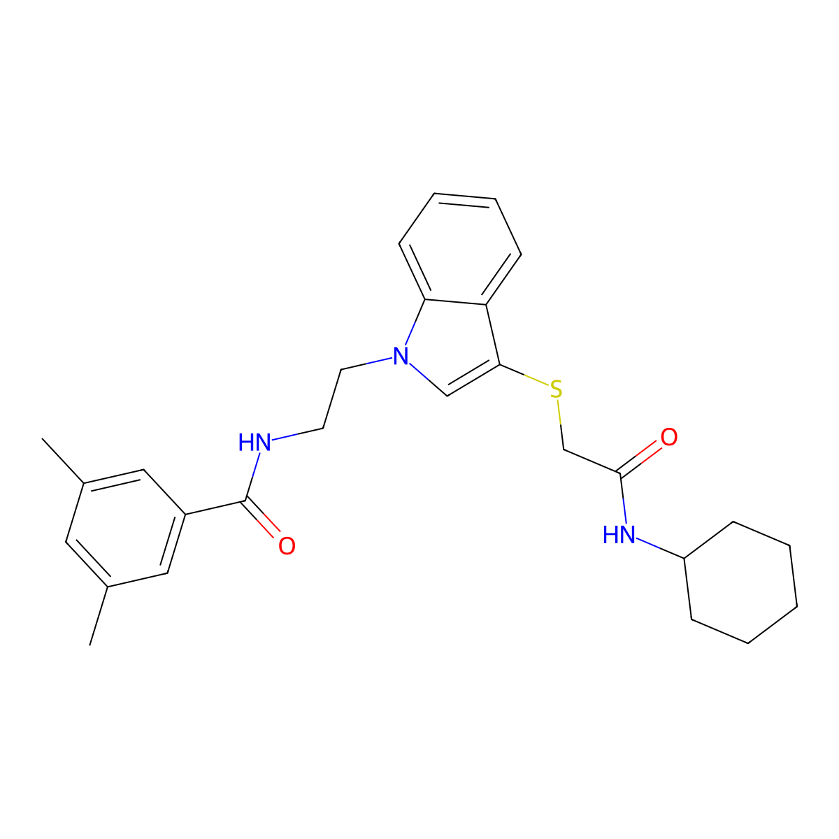 N-(2-(3-((2-(cyclohexylamino)-2-oxoethyl)thio)-1H-indol-1-yl)ethyl)-3,5-dimethylbenzamide molecular structure, CAS 532974-26-8