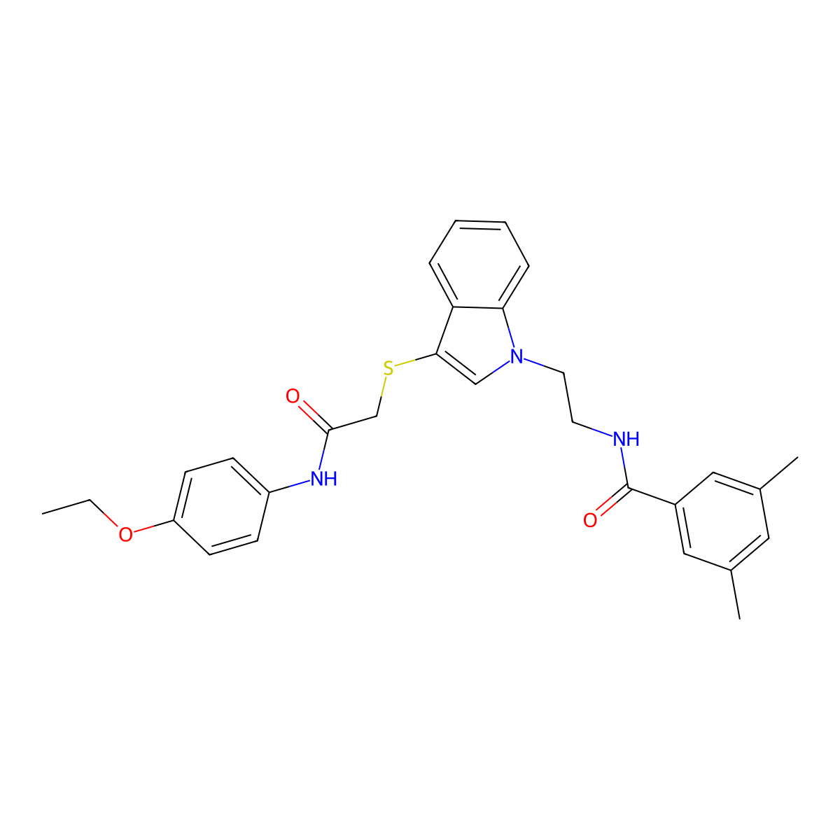 N-[2-[3-[2-(4-ethoxyanilino)-2-oxoethyl]sulfanylindol-1-yl]ethyl]-3,5-dimethylbenzamide molecular structure, CAS 532974-34-8