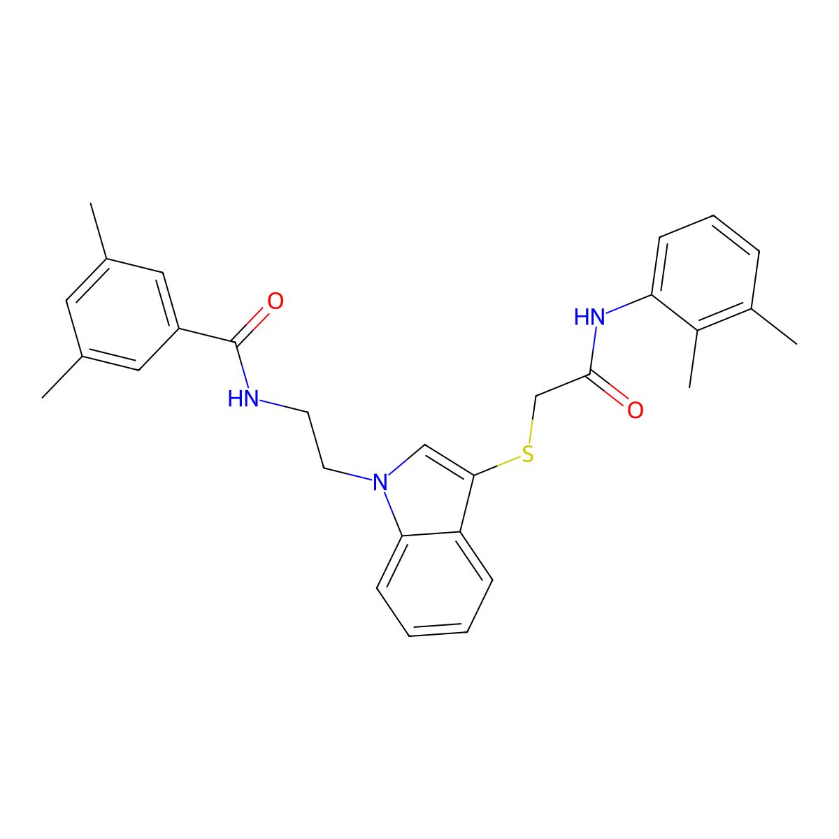 N-(2-(3-((2-((2,3-dimethylphenyl)amino)-2-oxoethyl)thio)-1H-indol-1-yl)ethyl)-3,5-dimethylbenzamide molecular structure, CAS 532974-37-1
