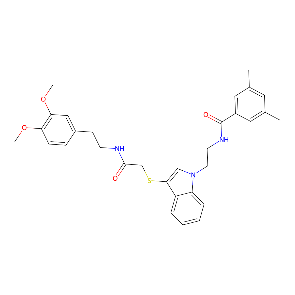 N-[2-[3-[2-[2-(3,4-dimethoxyphenyl)ethylamino]-2-oxoethyl]sulfanylindol-1-yl]ethyl]-3,5-dimethylbenzamide molecular structure, CAS 532974-42-8