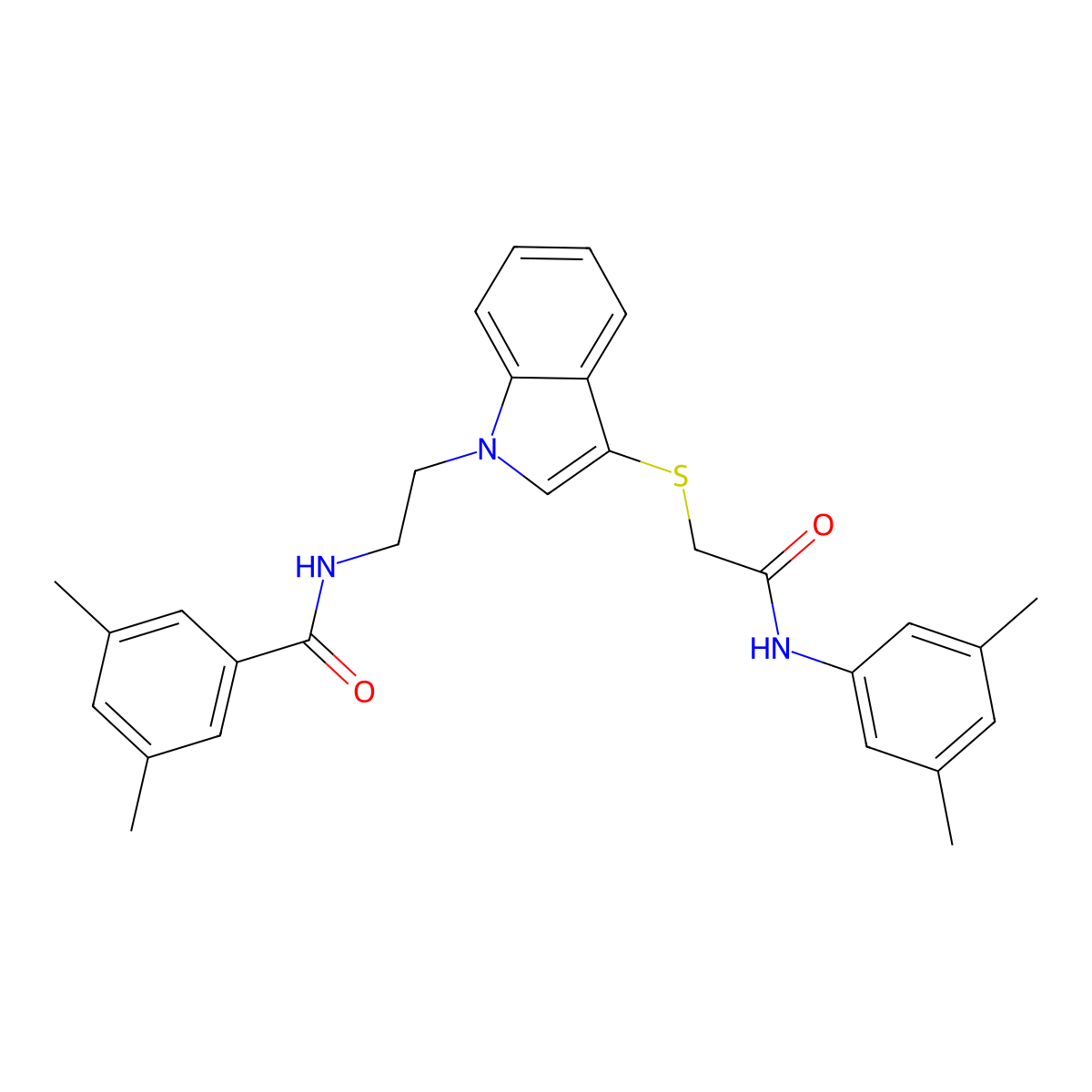 N-[2-[3-[2-(3,5-dimethylanilino)-2-oxoethyl]sulfanylindol-1-yl]ethyl]-3,5-dimethylbenzamide molecular structure, CAS 532974-44-0