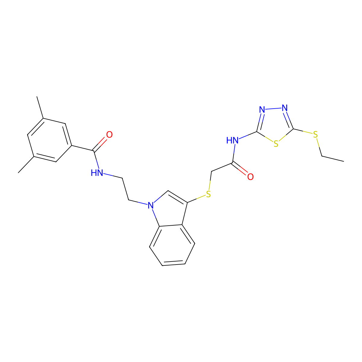 N-(2-(3-((2-((5-(ethylthio)-1,3,4-thiadiazol-2-yl)amino)-2-oxoethyl)thio)-1H-indol-1-yl)ethyl)-3,5-dimethylbenzamide molecular structure, CAS 532974-48-4