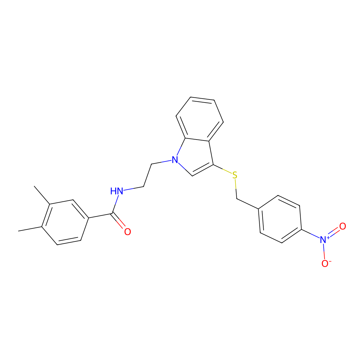 3,4-dimethyl-N-[2-[3-[(4-nitrophenyl)methylsulfanyl]indol-1-yl]ethyl]benzamide molecular structure, CAS 532974-66-6