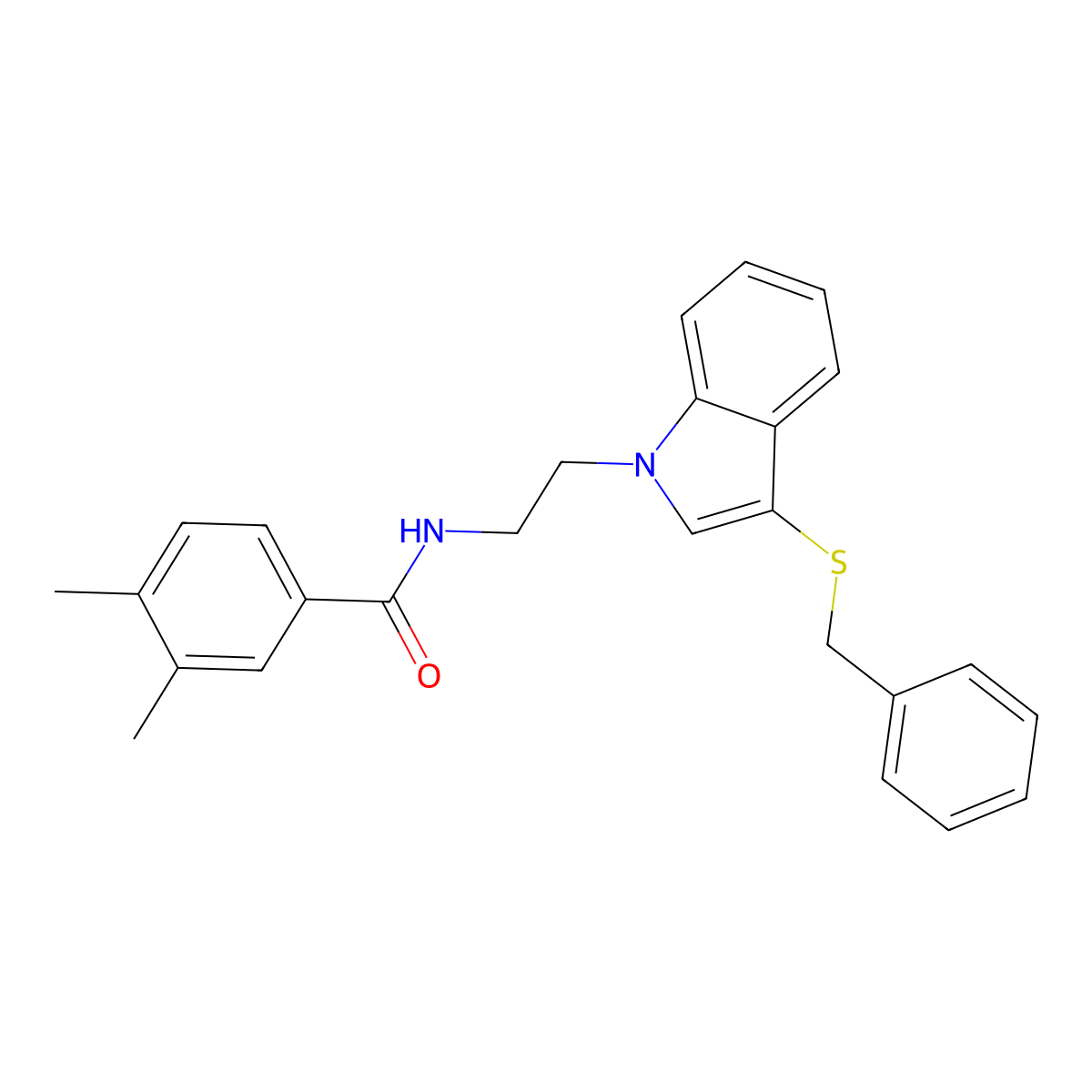 N-[2-(3-benzylsulfanylindol-1-yl)ethyl]-3,4-dimethylbenzamide molecular structure, CAS 532974-68-8