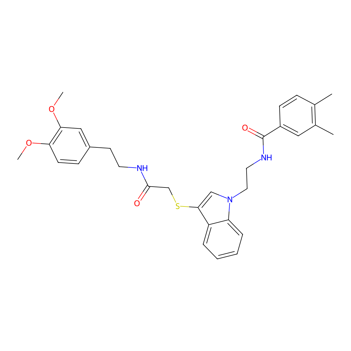 N-(2-(3-((2-((3,4-dimethoxyphenethyl)amino)-2-oxoethyl)thio)-1H-indol-1-yl)ethyl)-3,4-dimethylbenzamide molecular structure, CAS 532974-99-5